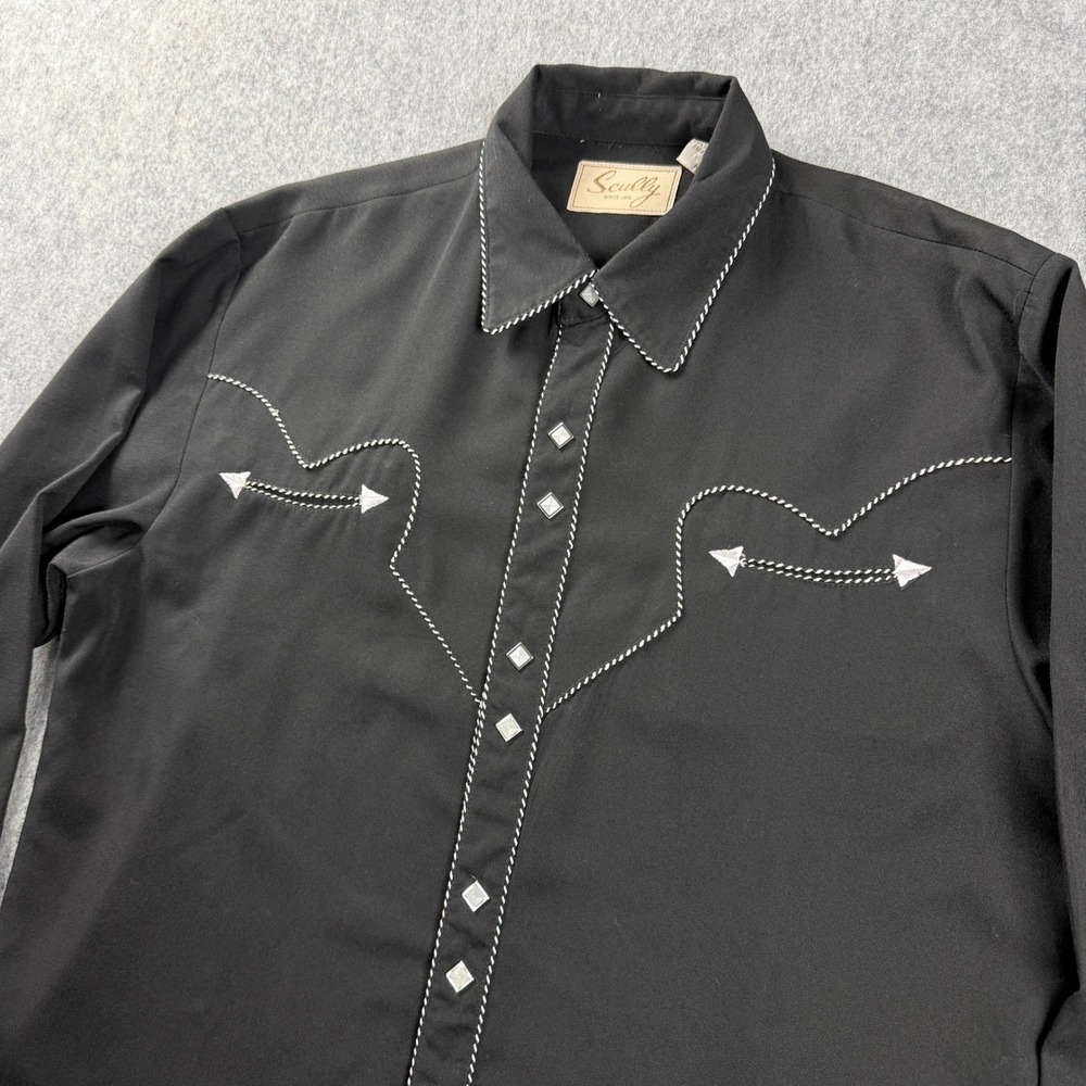 Scully‎ Shirt Mens Medium Black Embroidered Western Pearl Snap Long Sleeve